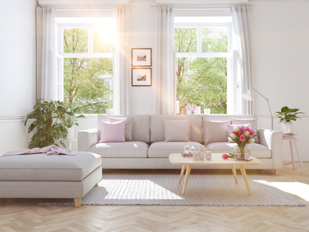 modern, bright interior in town house living room